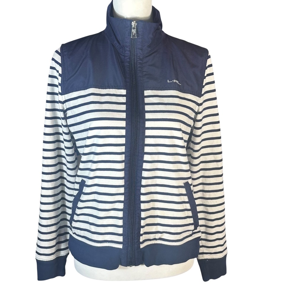 Lauren Ralph Lauren Active Jacket Womens Medium Navy White Striped Full Zip Mock